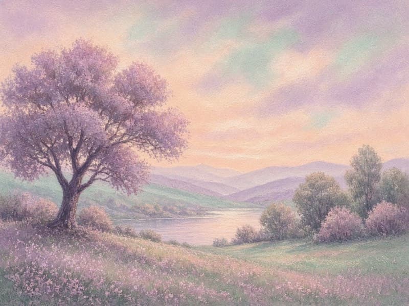 Soft pastel landscape with velvety pigment and gentle blends